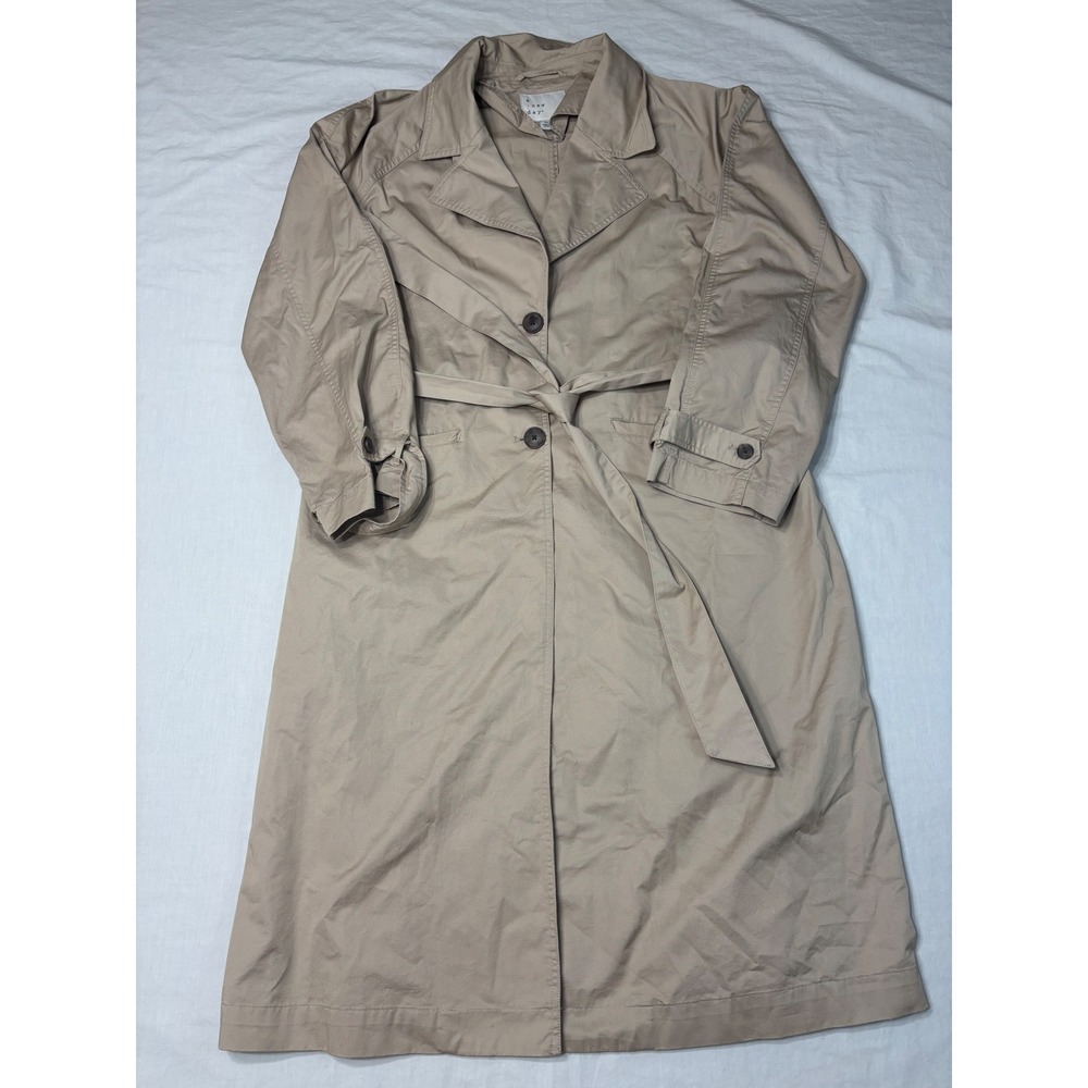 A New Day Womens XL Tan Khaki 100% Cotton Belted Trench Coat Jacket RN17730